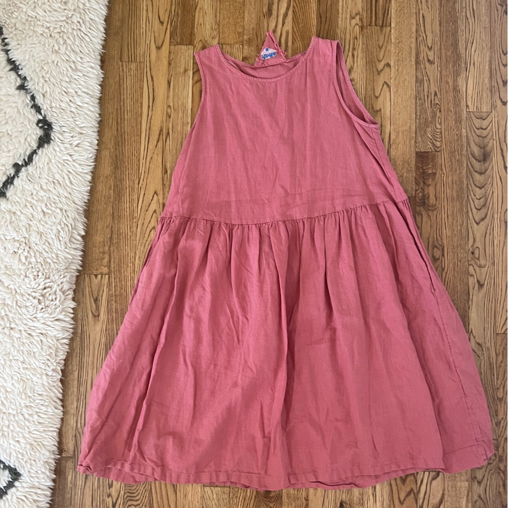 Yuvita Linen Drop Waist Dress – Salmon Pink, 100% Linen, Minimalist Boho Style